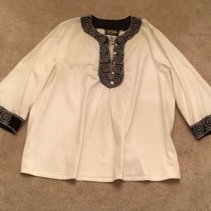 Bob Mackie White Tunic with Black Embroidery